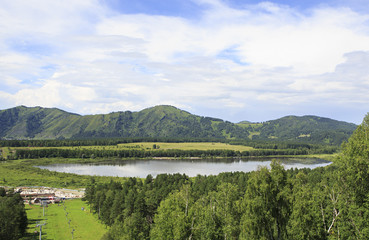 Beautiful summer Manzherok lake in Altai.