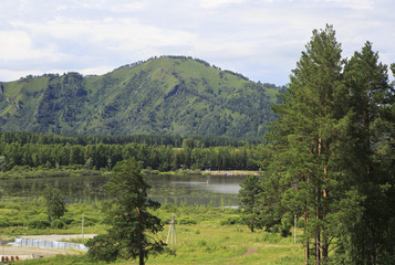 Lake Manzherok and Altai Mountains.