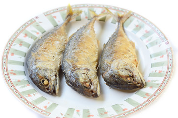 Fried Mackerel on white background