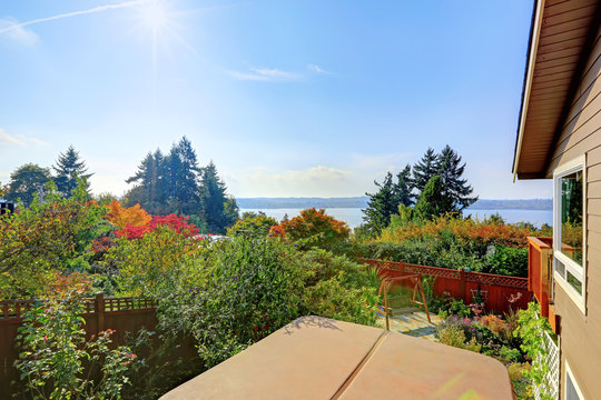 House Backyard And Lake View From Deck