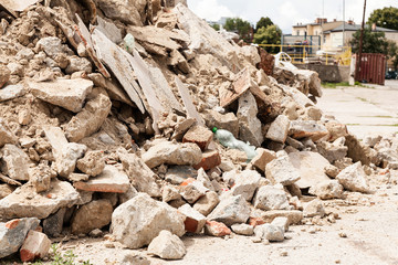 Debris, garbage bricks and material from building