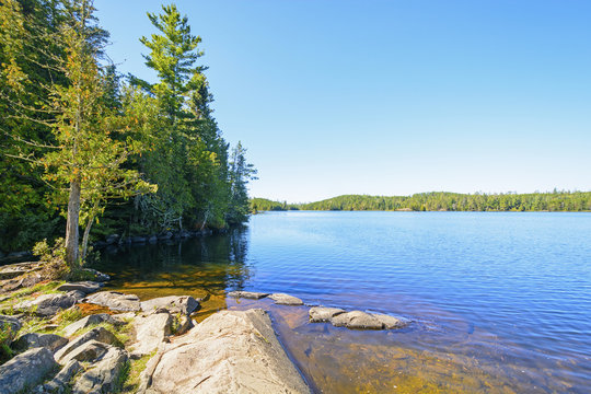 Fototapeta Clear Day and a Calm Lake in the North Woods