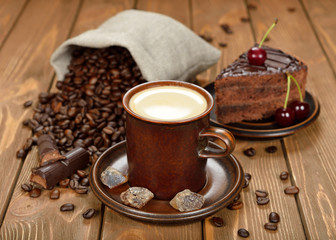 Coffee in brown cup