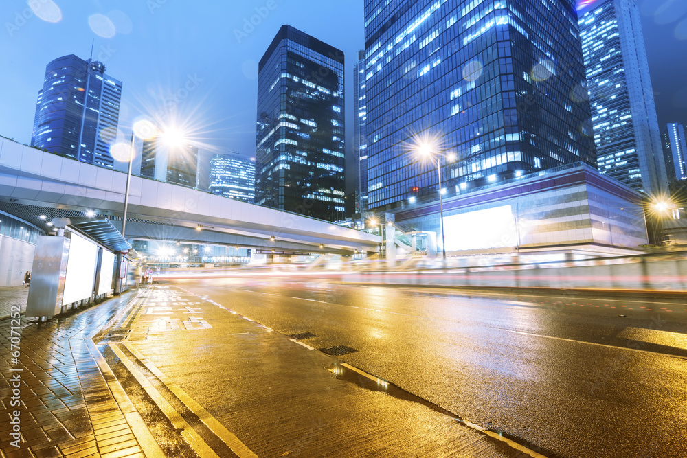 Wall mural traffic with blur light through city at night