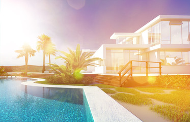 Luxury house with a tropical garden and pool © XtravaganT