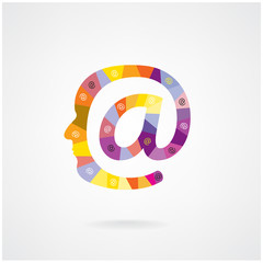 colorful at sign mark man head symbol