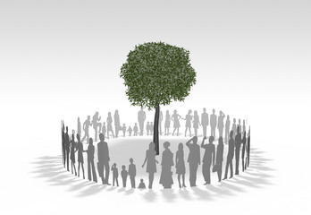 Naklejka premium 樹木を囲む人物