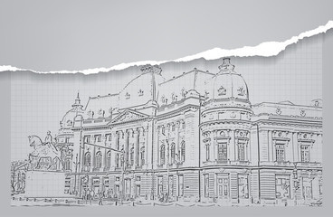 Architecture. Sketch. Drawing of building - obrazy, fototapety, plakaty
