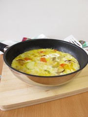 Reis Tortilla in der Pfanne