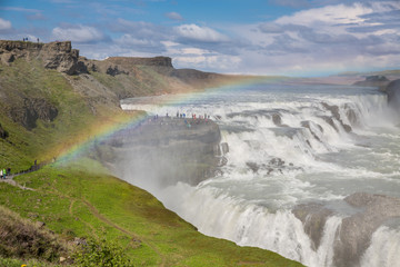 Waterfall Gullfoss and rainbow, Iceland