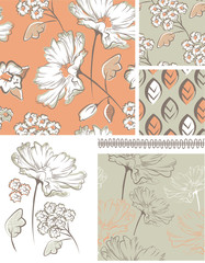 Summer Floral Seamless Patterns and Icons.