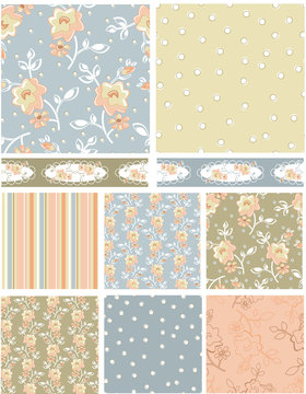Shabby Chic Rose Floral Vector Patterns.