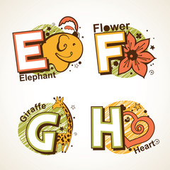 Alphabet set from E to H