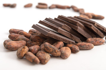 Schokolade und Kakaobohnen