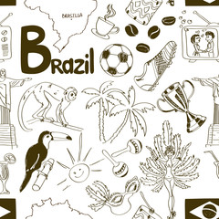 Fototapeta premium Sketch Brazil seamless pattern