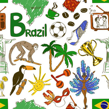 Sketch Brazil seamless pattern