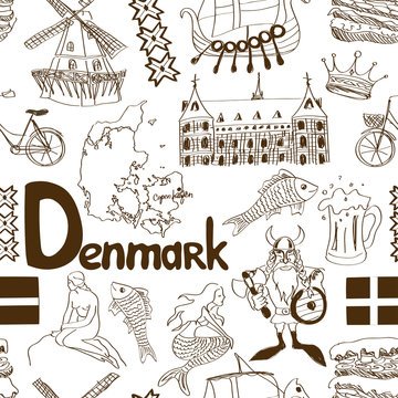 Sketch Denmark seamless pattern