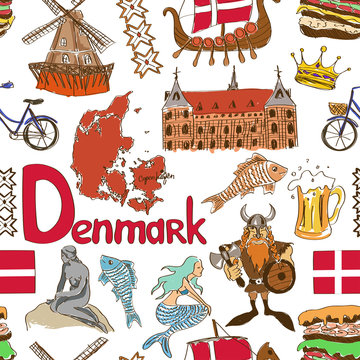 Sketch Denmark seamless pattern