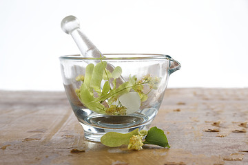 phytothérapie-  fleurs de tilleul  et mortier