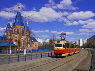 Obraz premium red retro tram