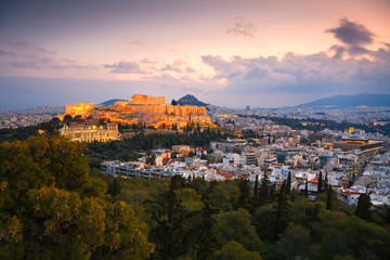 Acropolis as seen from Filopappou Hill, Athens. - obrazy, fototapety, plakaty