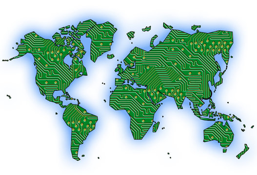 World map with circuit board design