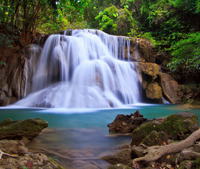 Huay Mae Kamin waterfall in Kanchanaburi province of Thailand