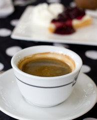 Hot coffee on a table