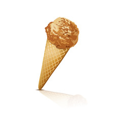 chocolate ice cream in the horn with reflection