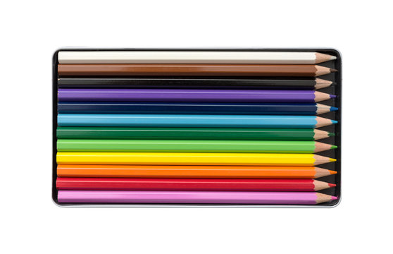 Color pencils in the box with white background