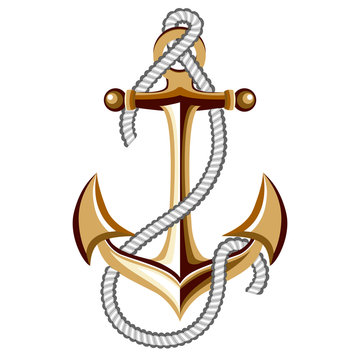 gold anchor with rope