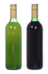 red and white bottles of wine isolated on white