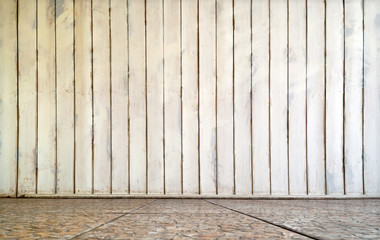Interior of wooden wall and tile floor