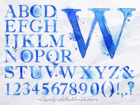 Alphabet Watercolor Blue