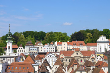 Baroque roofs and houses in the small city Steyr in Austria