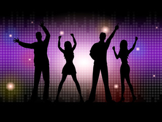 Fototapeta na wymiar Silhouette People Indicates Disco Dancing And Celebration