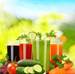 Glasses with fresh vegetable juices. Detox diet