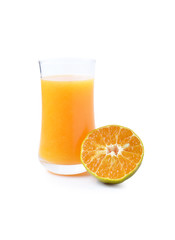 Orange juice glass  on white
