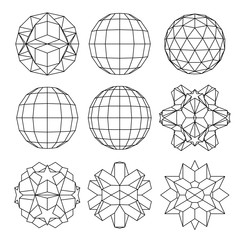 Collection of 9 black and white complex dimensional spheres and