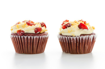 Red cupcake velvet isolated white background