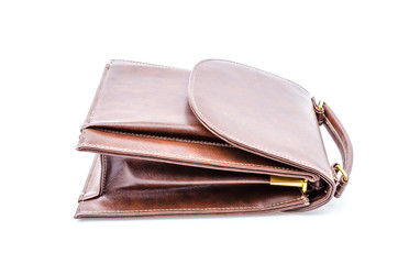 Woman leather bag isolated white background