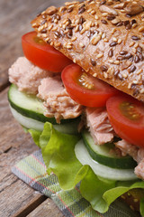 tuna sandwich with lettuce, tomatoes, cucumbers macro