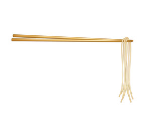 Wooden chopsticks holding noodles