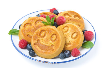 corn pancake with fresh berries, isolated