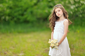 portrait of a beautiful little girl with chamomile