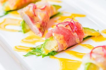 Sashimi avocado japanese food