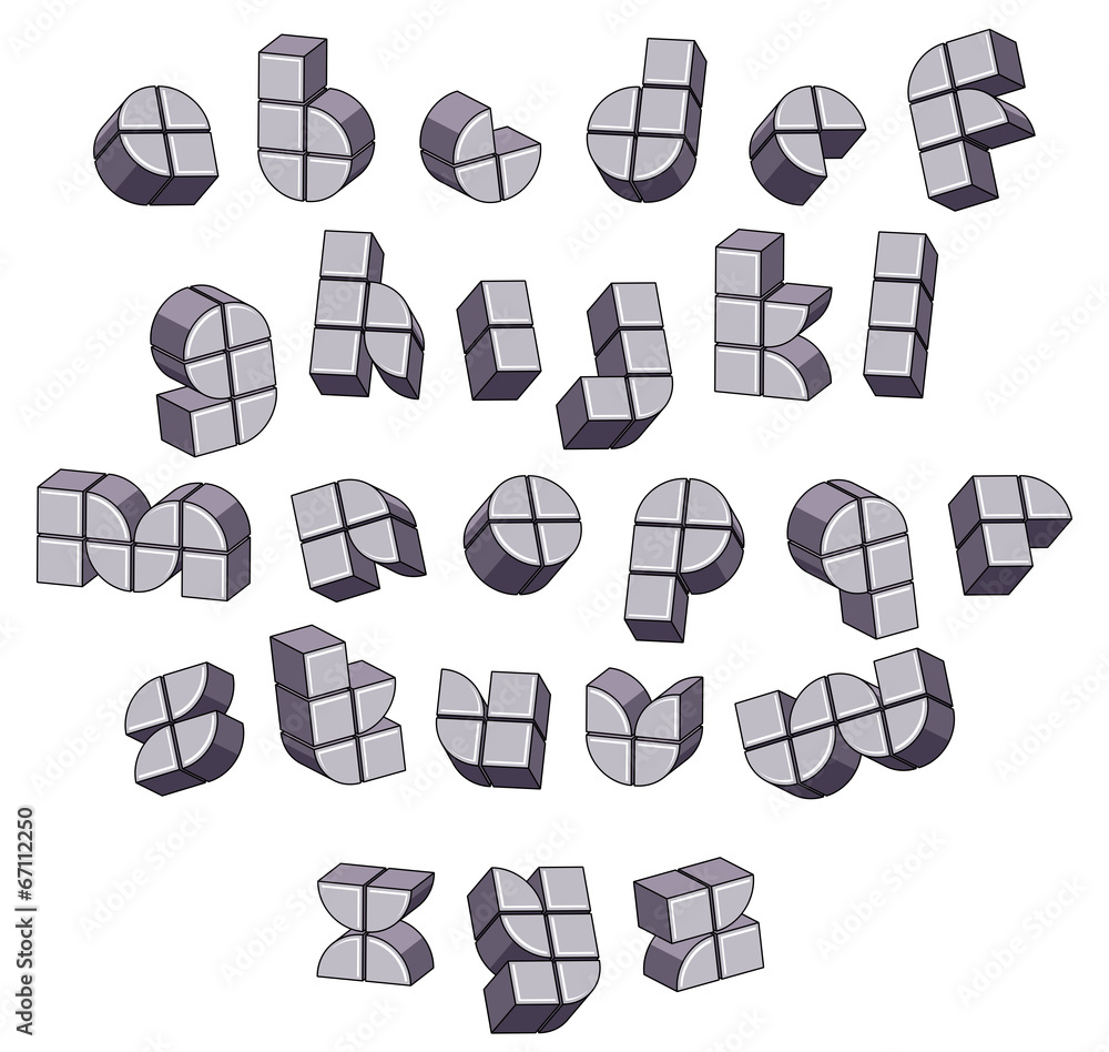 Fototapete 3d futuristic round font made with blocks.
