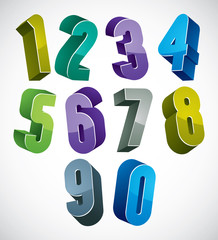 3d numbers set in blue and green colors made with round shapes.