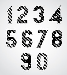 Black spotted numbers with diagonal lines.