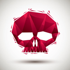 Red skull geometric icon made in 3d modern style, best for use a